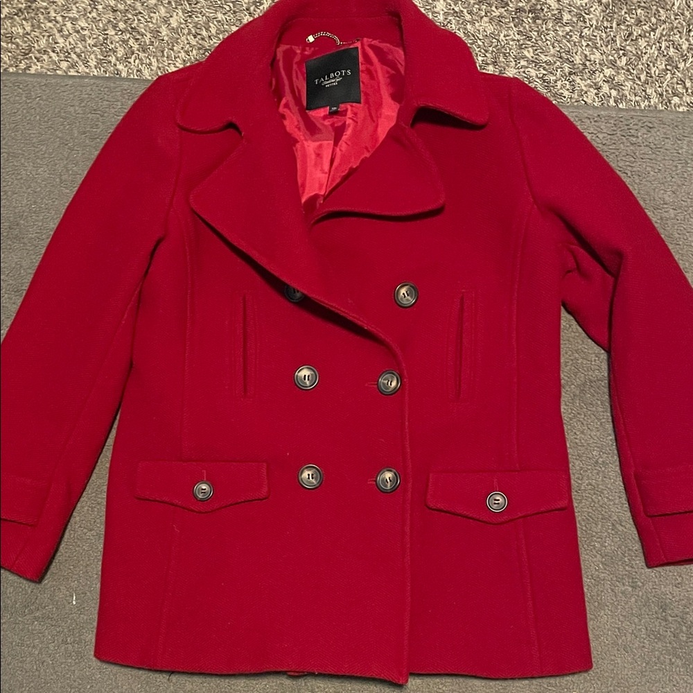 Talbots Vibrant Red Pea Coat